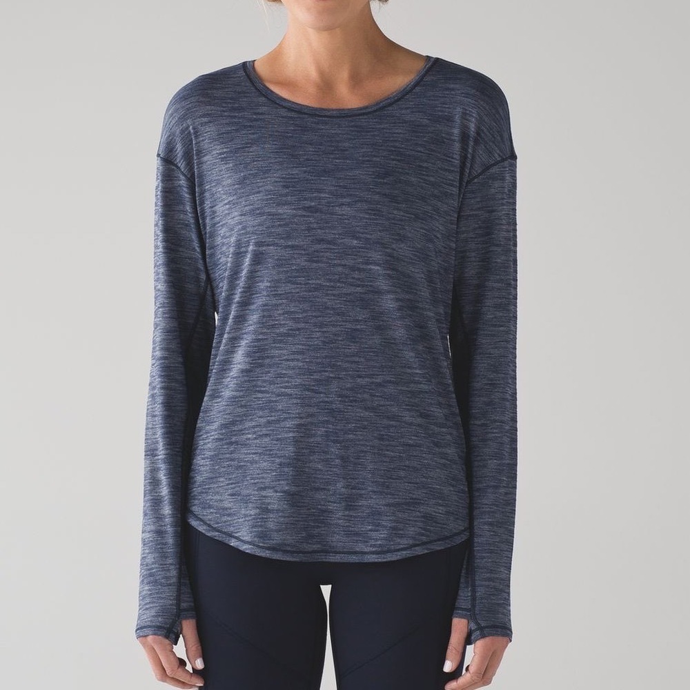 Lululemon Lost In Pace Long Sleeve T Shirt Luon Navy Heather Women 10 W3AFVS